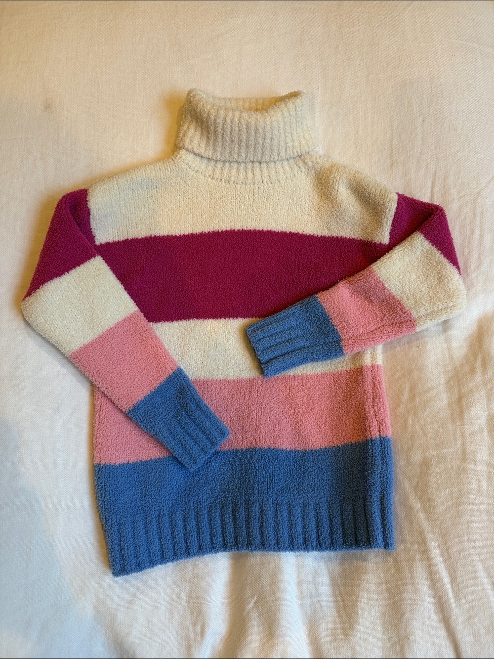 Pink Republic Cream, Magenta, Pink & Blue Colorblock Turtleneck Sweater